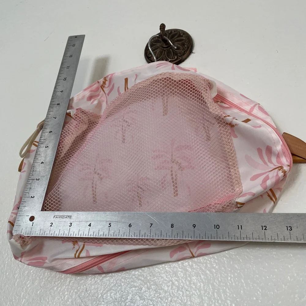 Hang Accessories Travel Organizer Bag Pink White Floral Mesh Pocket Zipper Case